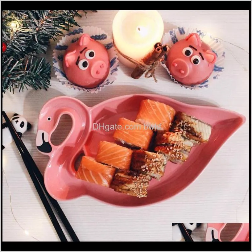 3d flamingo pink ceramic plate sets dishes decoration plates snacks fruit dessert food dinner dinnerware accessories items