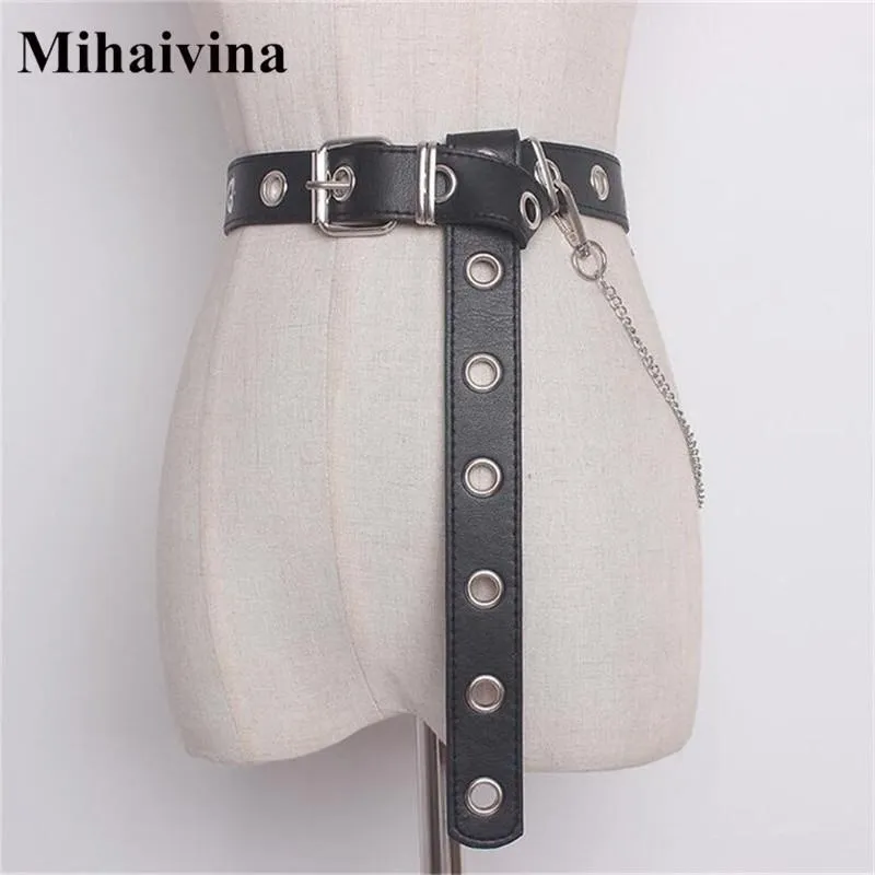 Mihaivina moda punk hip-hop Chain Men calça cintura oca cintil