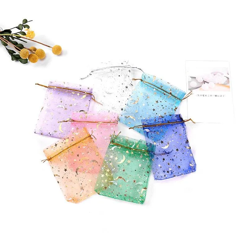 Pouches, Display Jewelry100Pcsmoon Star Organza Small Christmas Dstring Gift Bag Charm Jewelry Packaging Bags & Pouches 7X9 9X12Cm Drop