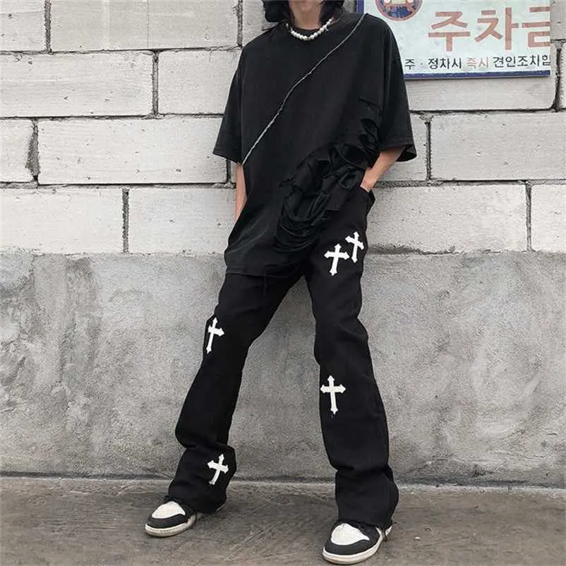HIPHOP Brand Stampato Croce Combino Comitato Casual Slipata Retro Pantaloni a vita alta Streetwear Pantaloni gotici per uomini e donne 211110