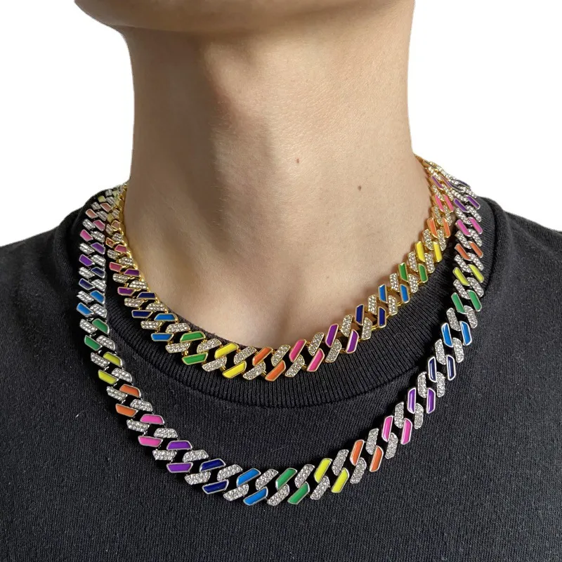 Homens colar de aço inoxidável pulseira choker cadeia cubana hip hop rap link cadeias para mulheres de cristal moda colares coloridos jóias presente