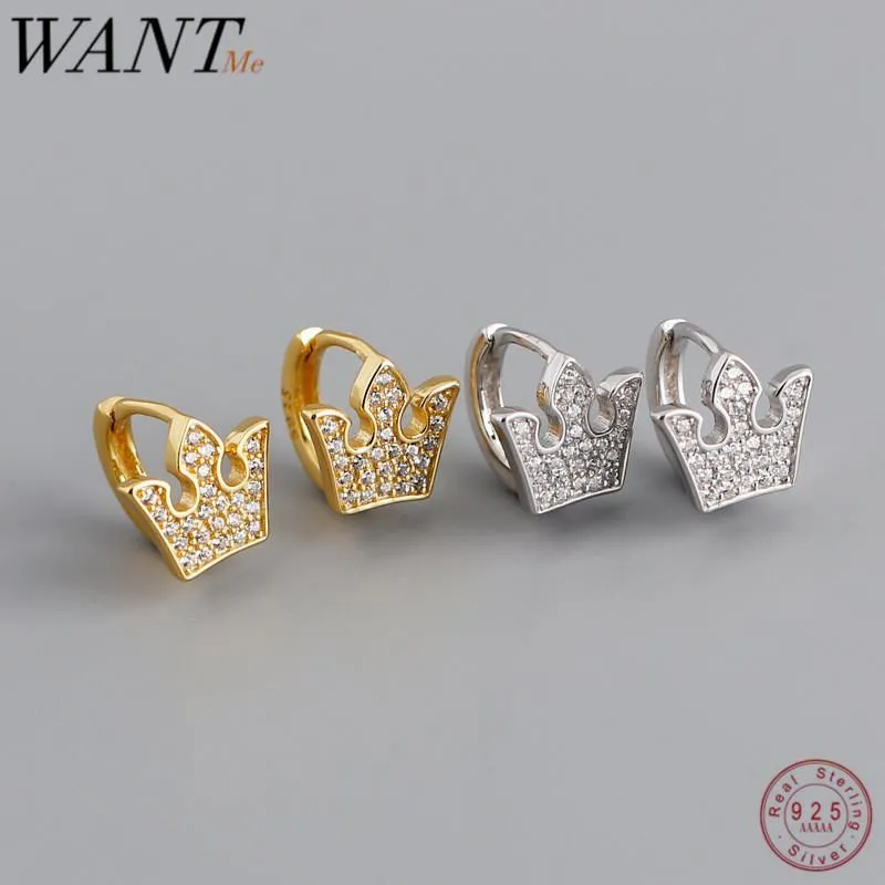 Stud Wantme Trendy Genuine 925 Sterling Silver Princesa Crown Pave