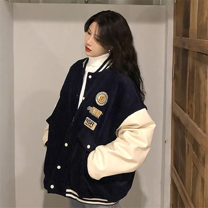 Damenjacken High Street Baseball Varsity Jacke Frauen Patchwork Stickerei Muster Harajuku Vintage College Mantel Weibliche Streetwear