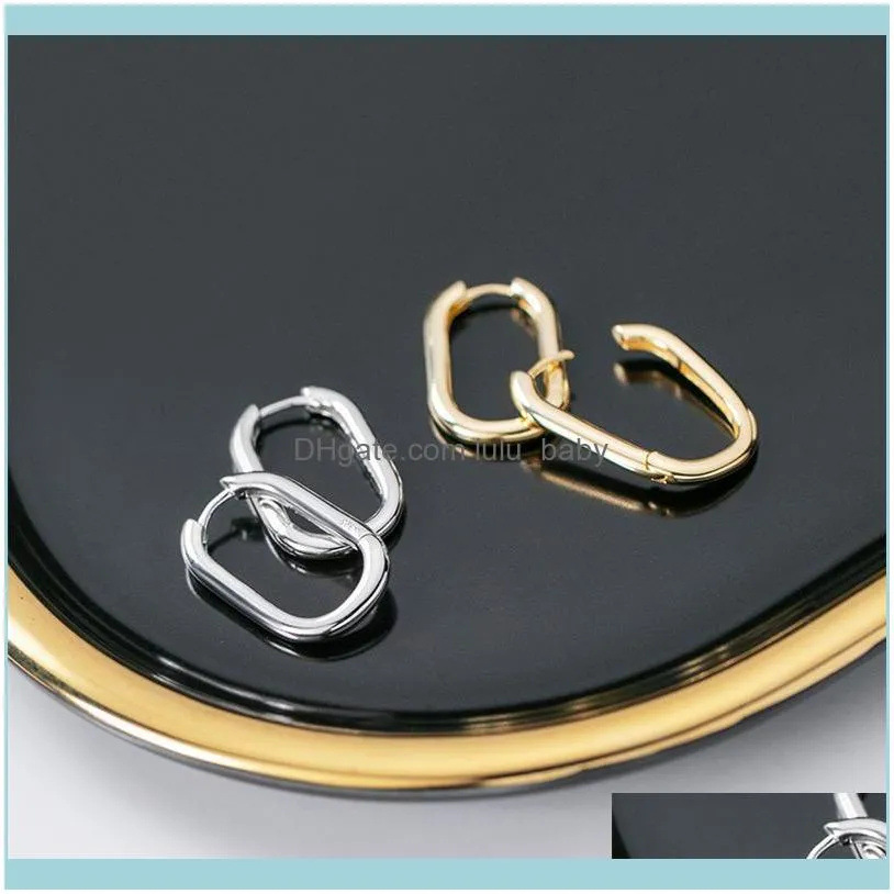 Sterling Silver Oval Hoop Earrings For Women Korean Punk Simple Gold Circle Earring Ear Piercing Minimalist Jewelry Girl & Huggie