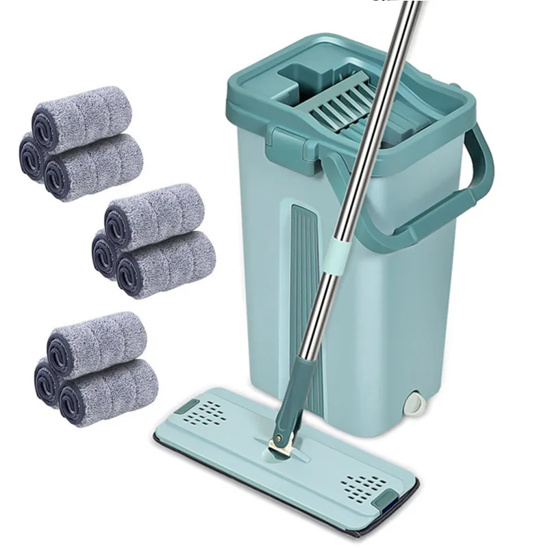 Microfiber Reiniging Mops Flat Squeeze Magic Automatic Home Kitchen Vloer Cleaner Hand Free Mop met Emmer