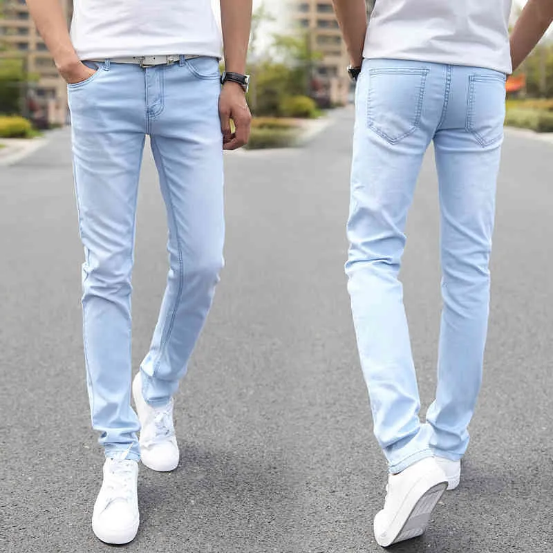 Jeans dritti casual elastici da uomo Pantaloni da cowboy medi Pantaloni skinny blu da uomo Jeans stretch Jeans da uomo Pantaloni maschili 27-3 210518