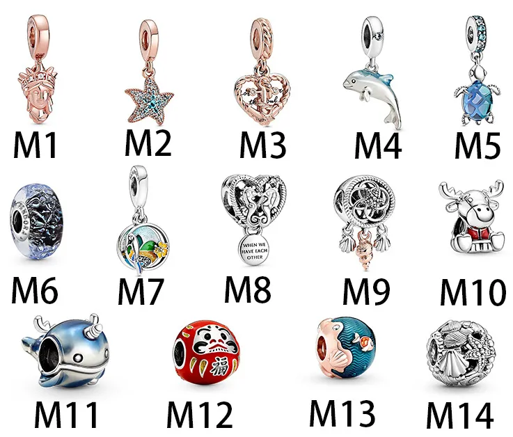 Echtes 925er-Sterlingsilber, passend für Pandora-Armband-Charms, Ozean-neuer Funkel-Delphin-Schildkröten-Charm, Perlen, Liebesherz, blauer Crysta-Charm für DIY-Perlen-Charms