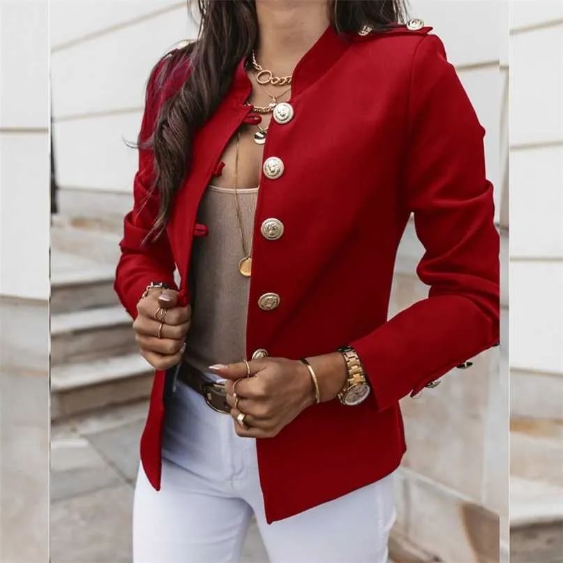 Mode simple boutonnage veste d'hiver solide mince femme rouge noir bottons manches vêtements d'extérieur bureau femmes long manteau global G2055 211025
