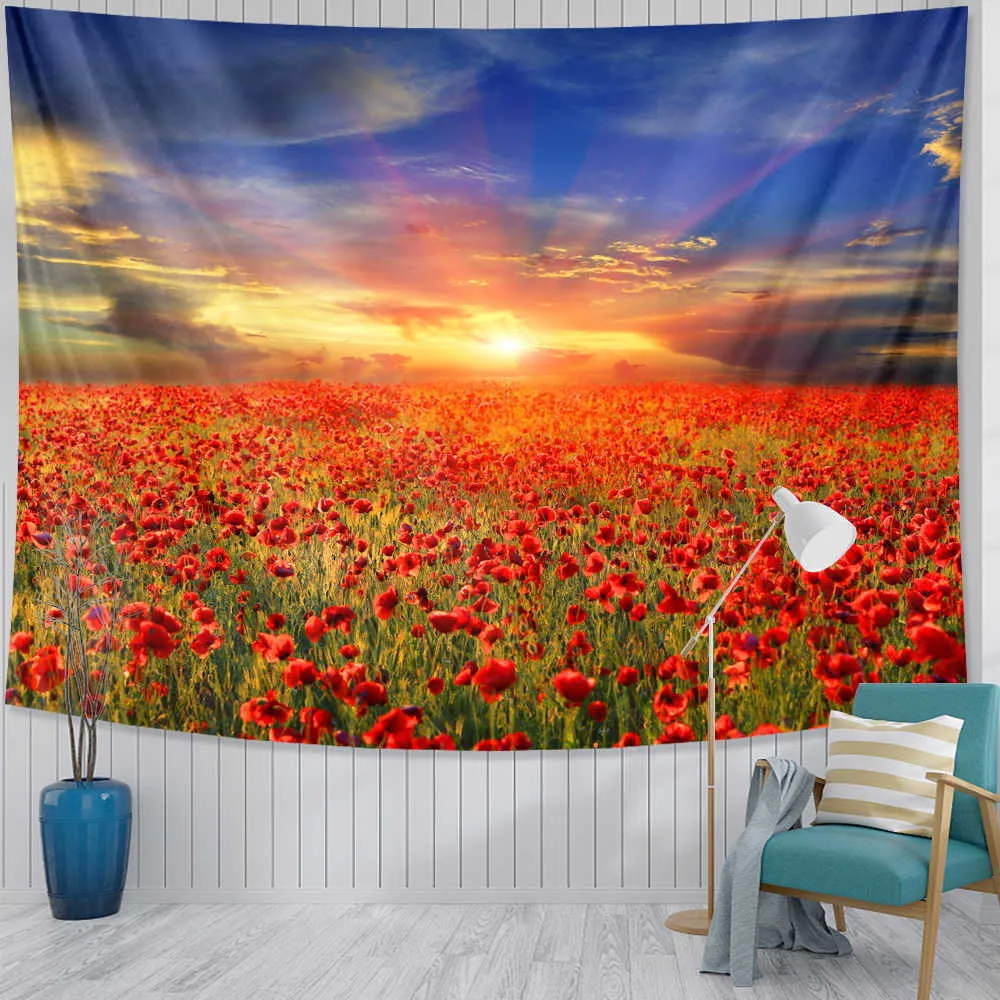 Colorful Floral Plants Tapestry Lavender Sunflower Wild Flowers Tapestry Wall Hanging Nature Scenery Tapestry for Living 210609