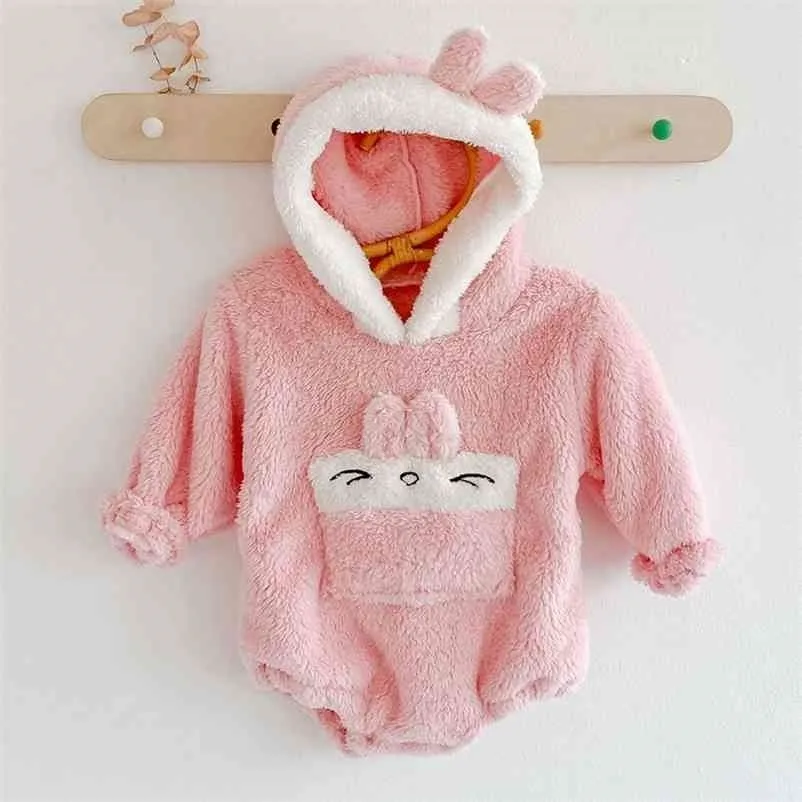 0-2YRS Bebek Bebek Kız Tavşan Nakış Tulum Giyim Sonbahar Kış Çocuklar Kız Uzun Kollu Kalınlaşmak Giysileri 210521