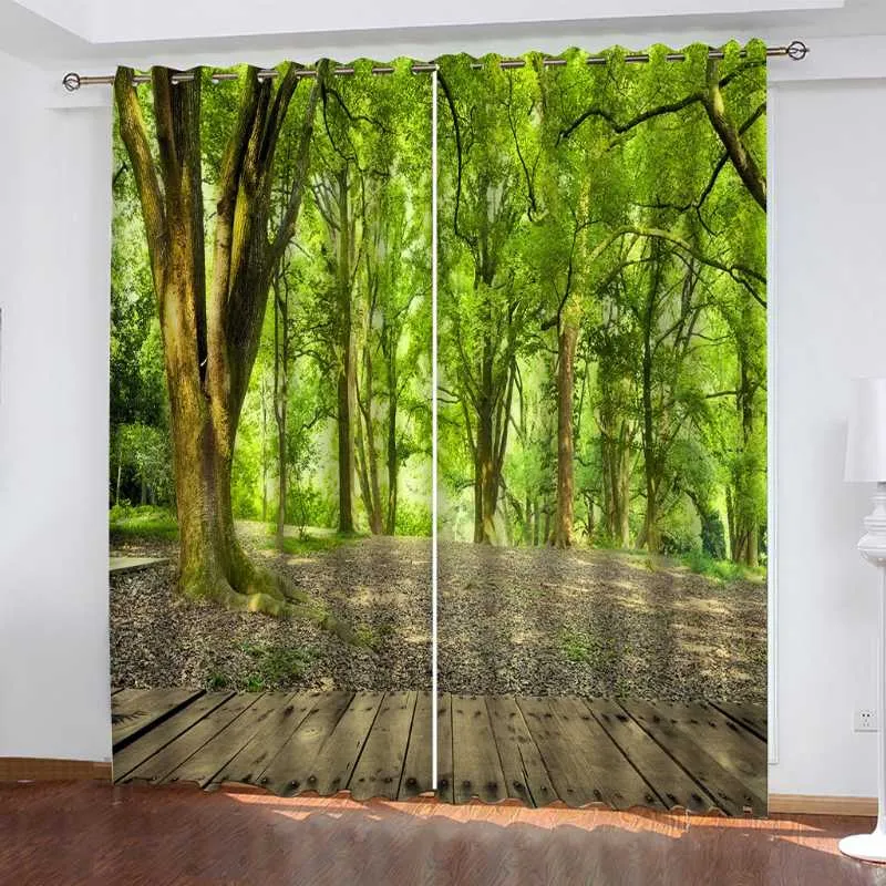 Rideaux occultants, beau parc bordé d'arbres, pour fenêtre de chambre à coucher, salon, ombrage 98%, personnalisé en 3D
