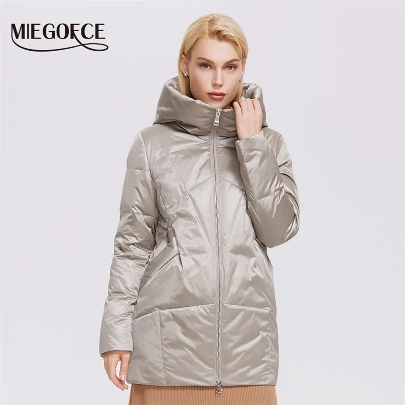 Miegofce Höst Vinterstil Damjacka Mellanlängd Lös polyester Bomull Kvinnor Coat Parkas D21615 211008