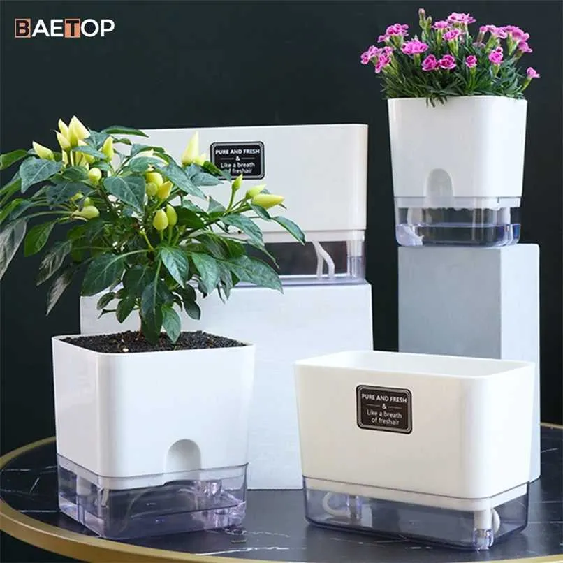 磁気吸着デザインの自己散水プランターポット4スタイルのプラスチック自動散水植栽の花フォーラルハウス植物211130