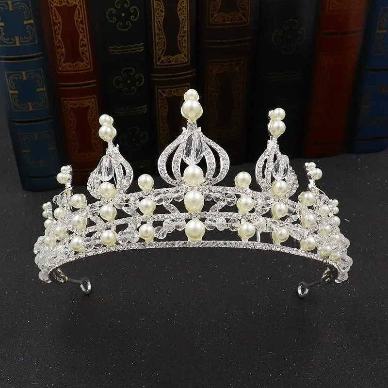 Baroque naturel perle couronne de mariée à la main perlé strass cheveux ornement robe de mariée accessoires coiffure Clips Barrettes