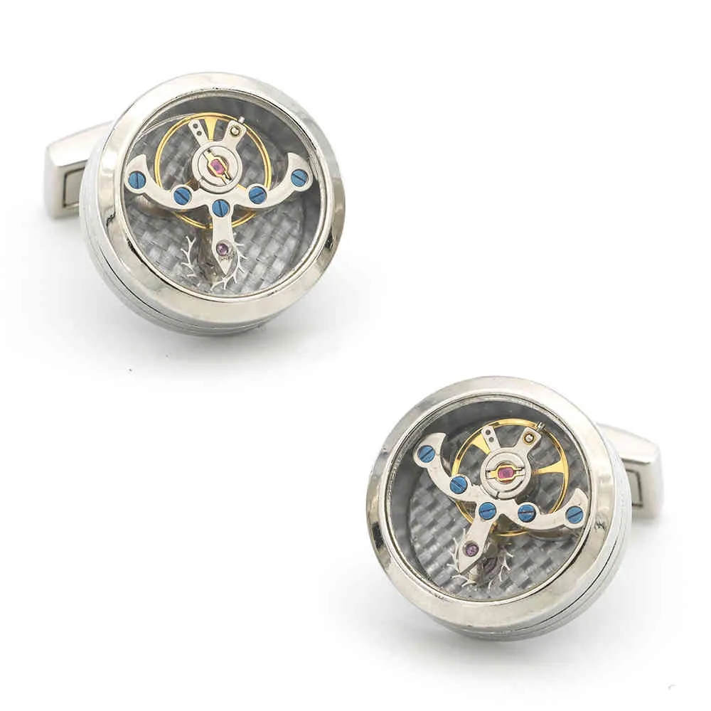 Mens Watch Movement Cufflinks Quality Stainless Steel Material Silver Color Fashion Tourbillon Cuff Links Whole & Retail