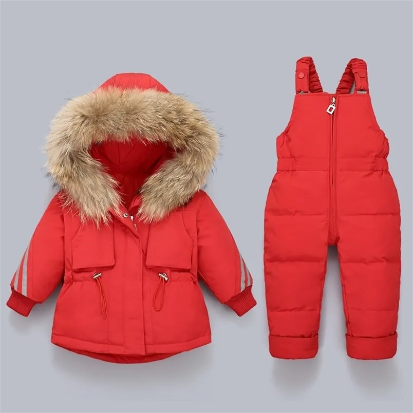 Enfants Down Down Coat Jacket + Jumpsuit Toddler Girl Boy Clothes Set Enfants Enfants Swows Swows Hiver Tapid Suit Baby Baby Sautpuises 1-4y 211203