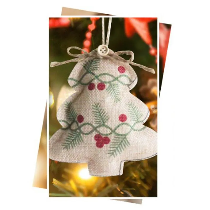 Christmas Linen Pendant Tree Printed Small Strap Ornament-Five-pointed Star Socks Ball Mall Decoration Cloth Embellishment Exquisite ZJTL0167