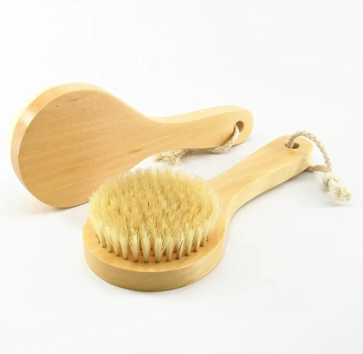 Lichaamsborstel voor droge huid met kort houten handvat Varkensharen Douchescrubber Exfoliërende stimulator SN4189