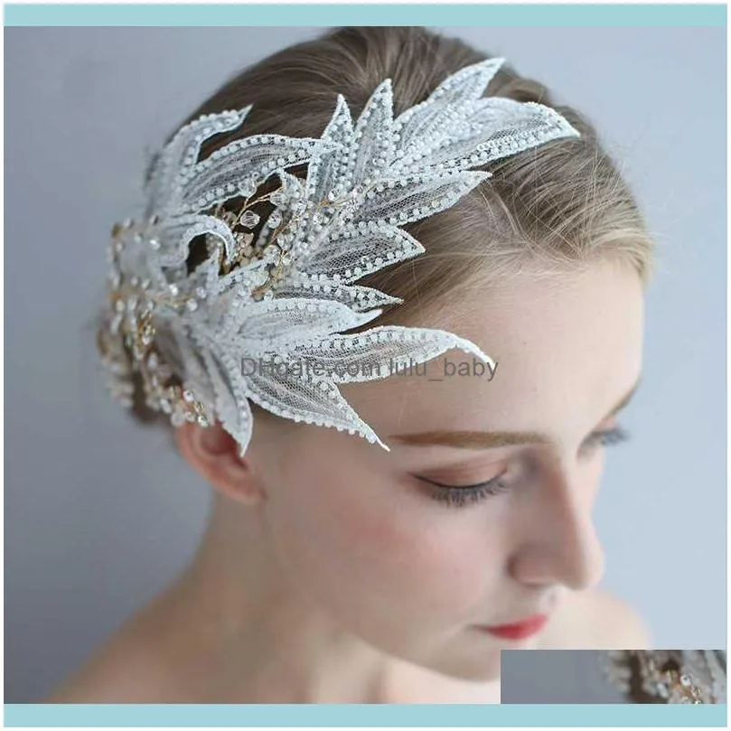 Charming Beaded Bridal Lace Crown Accessories Flower Wedding Hair Jewelry Rhinestone Women Headpiece Ornament