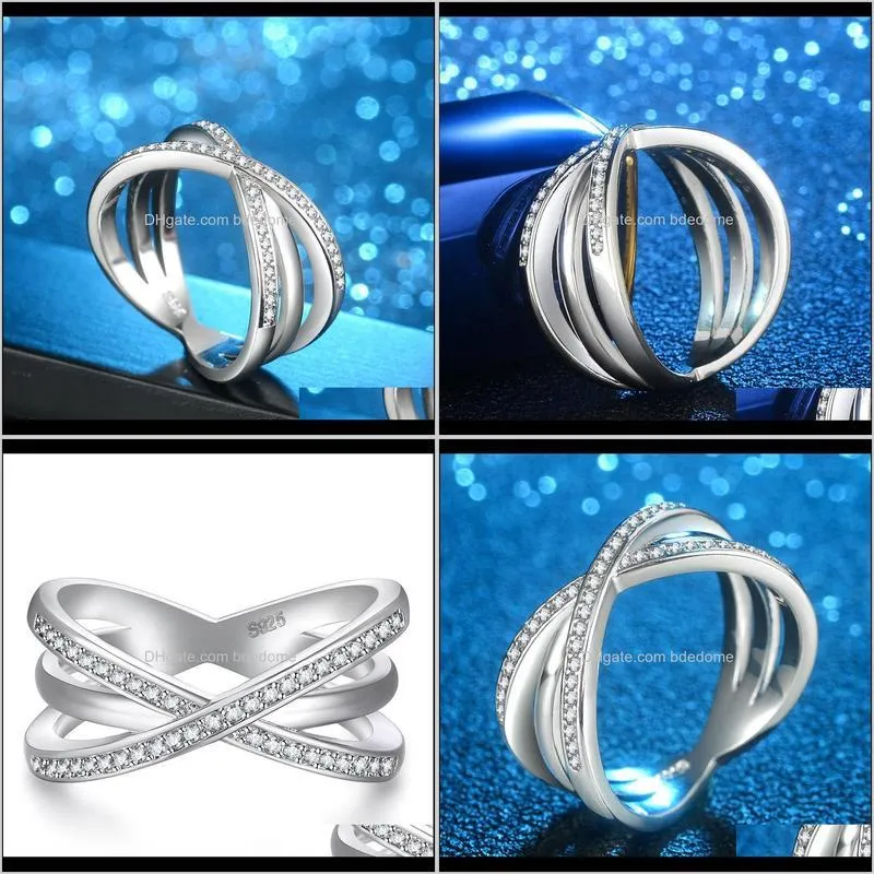 fashion solid silver color alloy ring for women cross x shape exquisite party cocktail ring zirconia micro paved silver jewelry