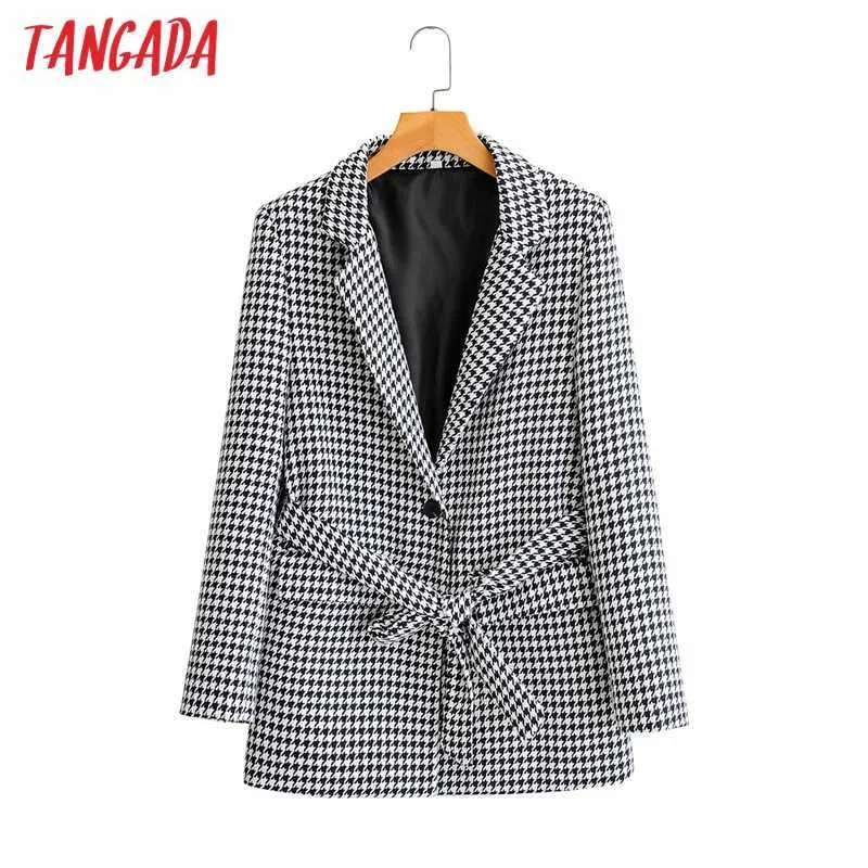 Tangada Women Fashion Plaid Winter Blazer Coat With Slash Long Sleeve Female Outerwear Chic Tops SY97 210609