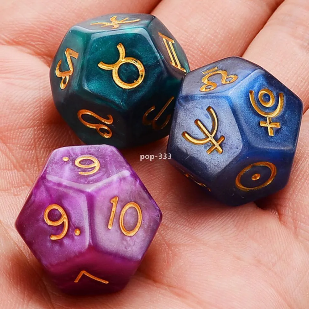 toy 12 Sides 3Pcs Dices Resin Games Tweezers Astrology Tarot Card Constellation Divination Dice Colorful Game Accessories