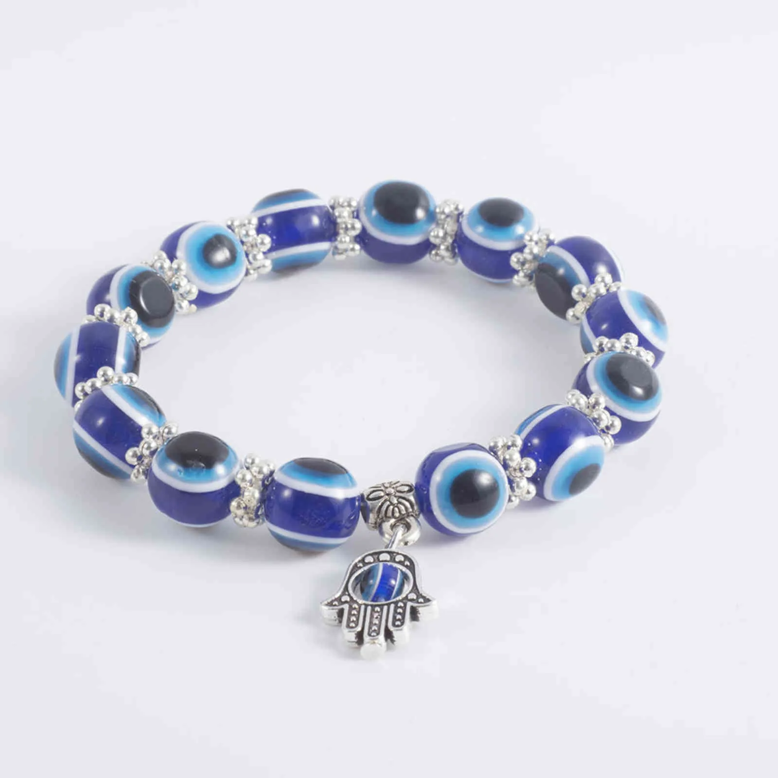 Moda Retro Vintage Beads Azul Mão de Fatima Lucky Bracelete Handmade Bonito Elastic Bluasty Blue Ey Chain Bracelets
