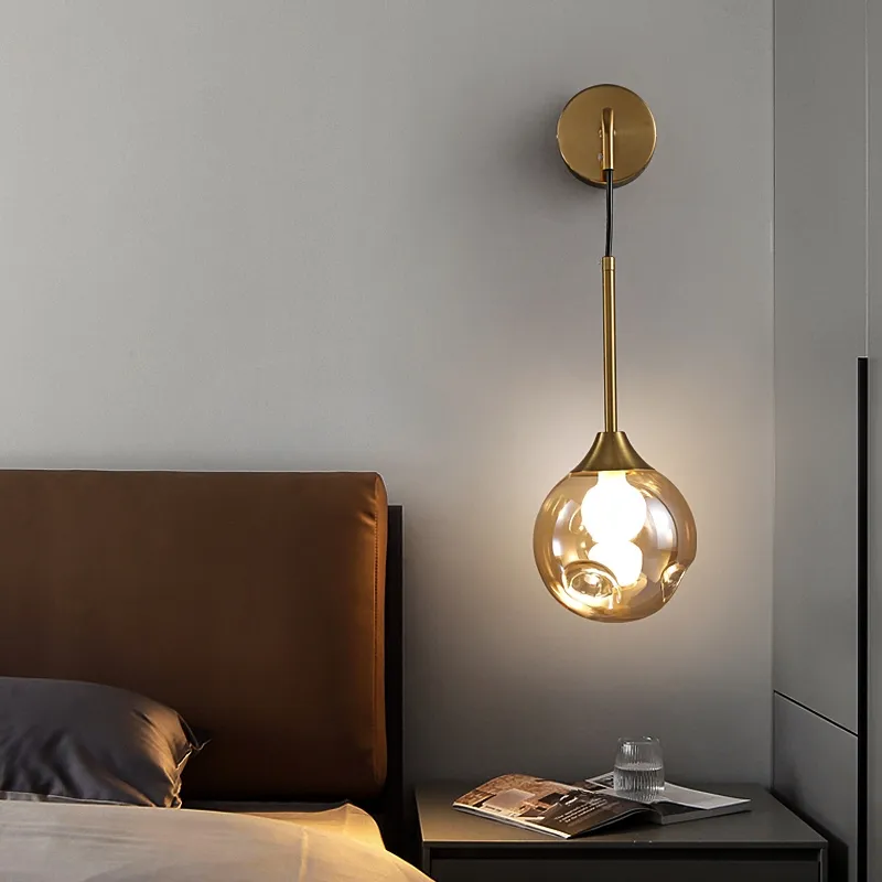 Modern LED Wall Lamp Glass Ball Bedside Bedroom vardagsrum