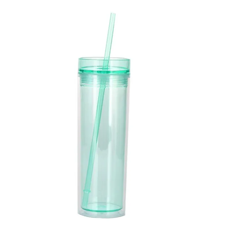 16OZ Acrylic Skinny Tumbler Multi Color Clear Plastic Cups With Lids and Straws Double Wall Straight Water Bottle in stock