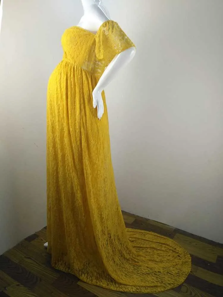 CHCDMP New Elegant Lace maternity party gowns Photography props Long dresses Pregnant Women clothes Fancy Pregnancy Photo props shoot q0713