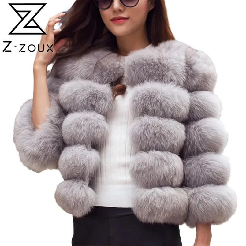 Kobiety Faux Futro Coat Nine Rękaw Imitacja Włosów Fałszywy Moda Kurtka Zimowa Czarne Krótkie płaszcze 4XL 210513