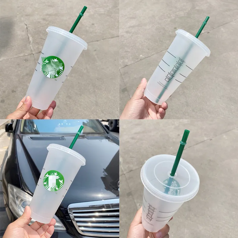 スターバックスマグ24oz/710ml環境天使の女神プラスチックカップリサイクル可能なポータブル耐熱性飲酒ストローシングルドリンクガラスカップ白いガラス