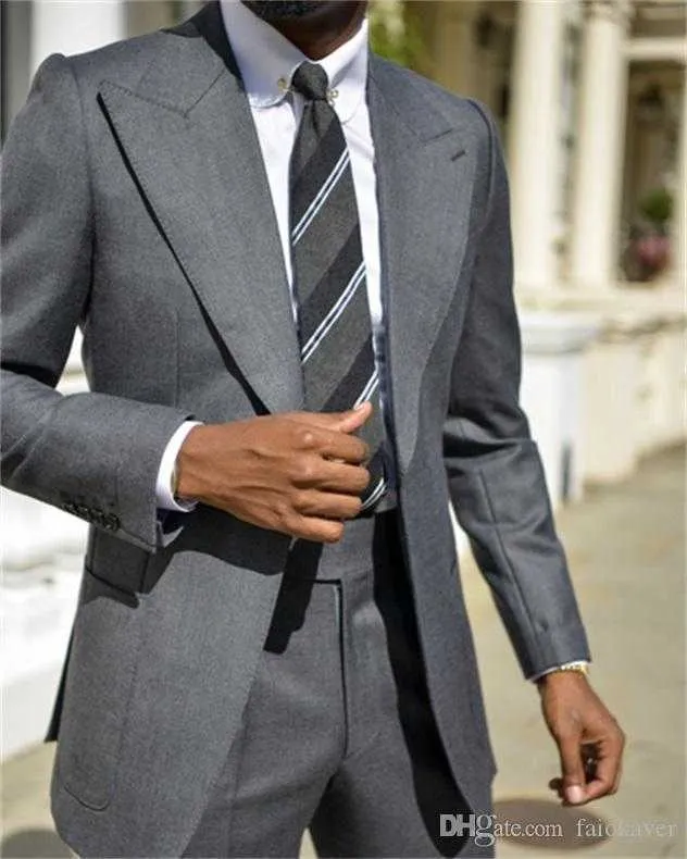 Gris foncé Un Bouton Hommes Costumes Soirée Porter 2 Pièces Occasion Formelle Revers Manteau + Pantalon Veste De Mariage Tuxedos Marié X0909