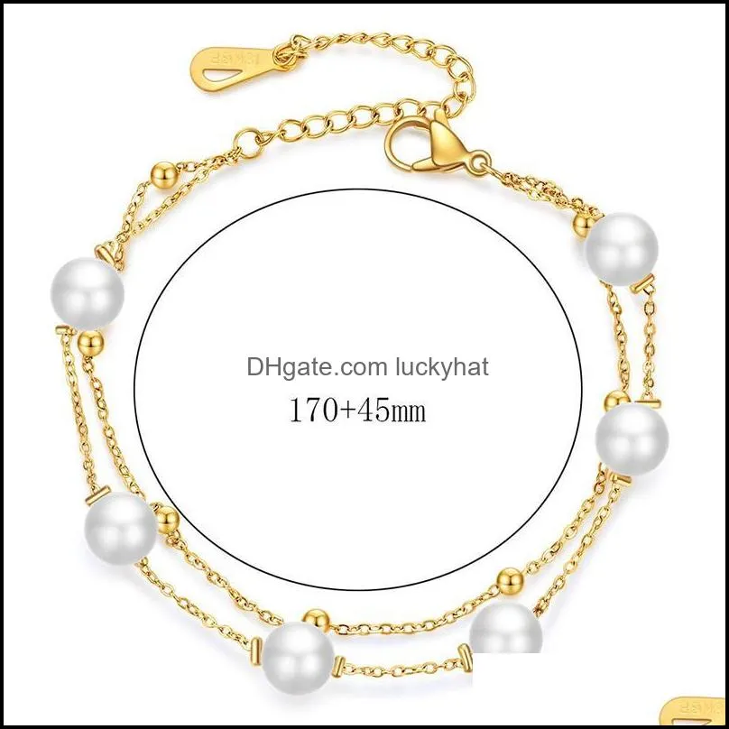 Titanium Steel Rolo Pearl Link Chain Charm Bracelets For Women Fashion Jewelry Gift Drop Link,