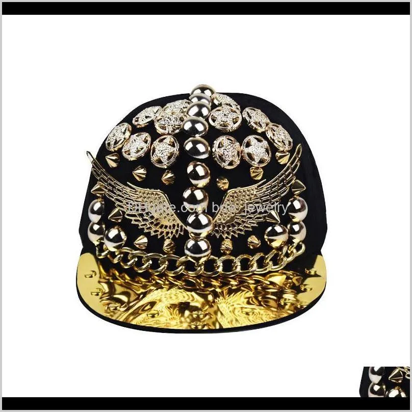 2020 trend new heavy metal gold phoenix rivet hip-hop hat skull color diamond flat-brimmed hat