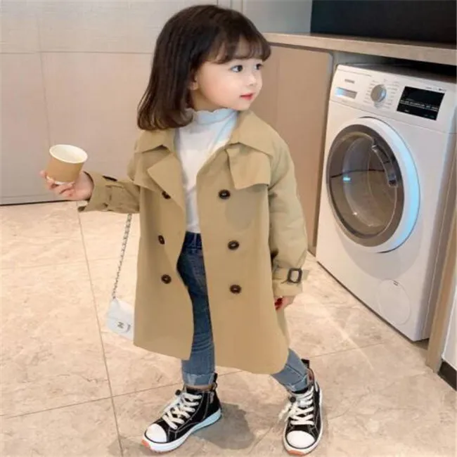 Primavera Autunno bambini Ragazza Tinca Cappotto Tinta unita Doppiopetto Ragazza Cappotti Capispalla casual Abbigliamento per bambini