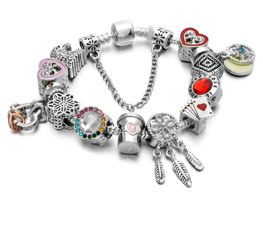 Mode 925 en argent sterling coeur émail Murano verre de Murano perles de charme européen capteur de rêves cristal couronne balancent pour bracelets de charme Pandora collier B8