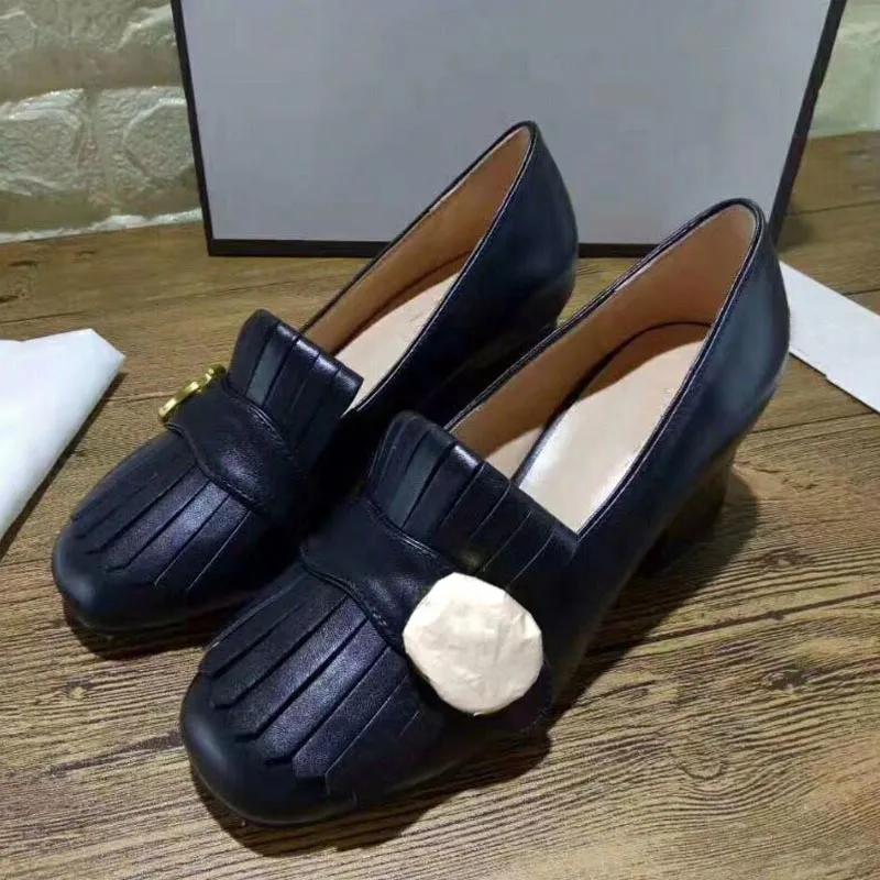 Designer Fashion Dress Shoes Office Mid Heel Metal Decorative Leather