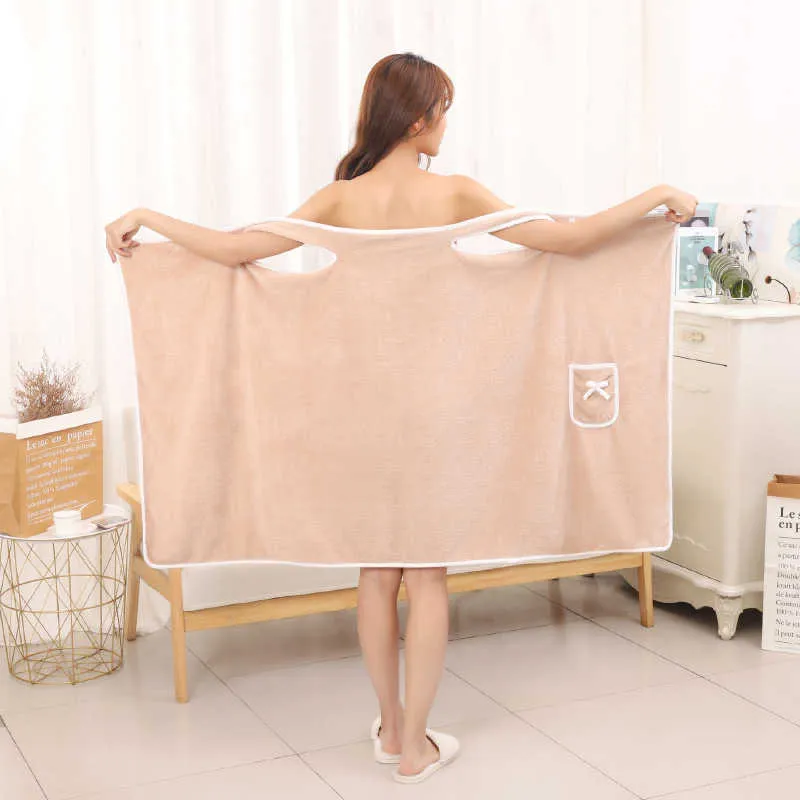 Wearable Bath Towels Superfine Fiber Soft Absorbant Chic Serviette pour Automne Hiver el Accueil Salle De Bains Cadeaux Femmes Peignoir 210728