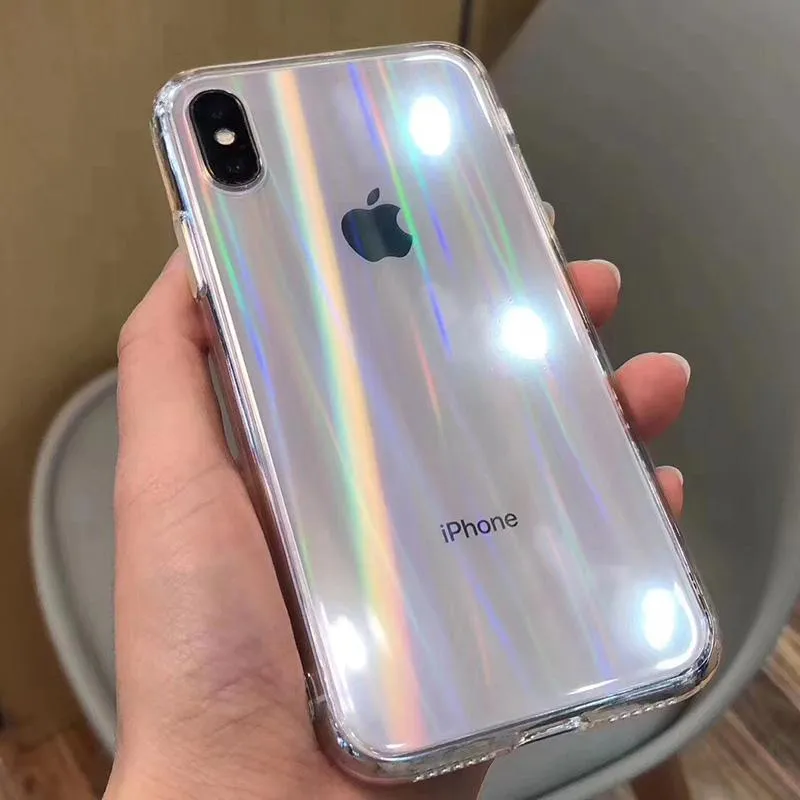 Strahlende Regenbogen-Laser-Hüllen, transparente weiche Fundas für iPhone 12 Pro, klare Acryl-Abdeckungen