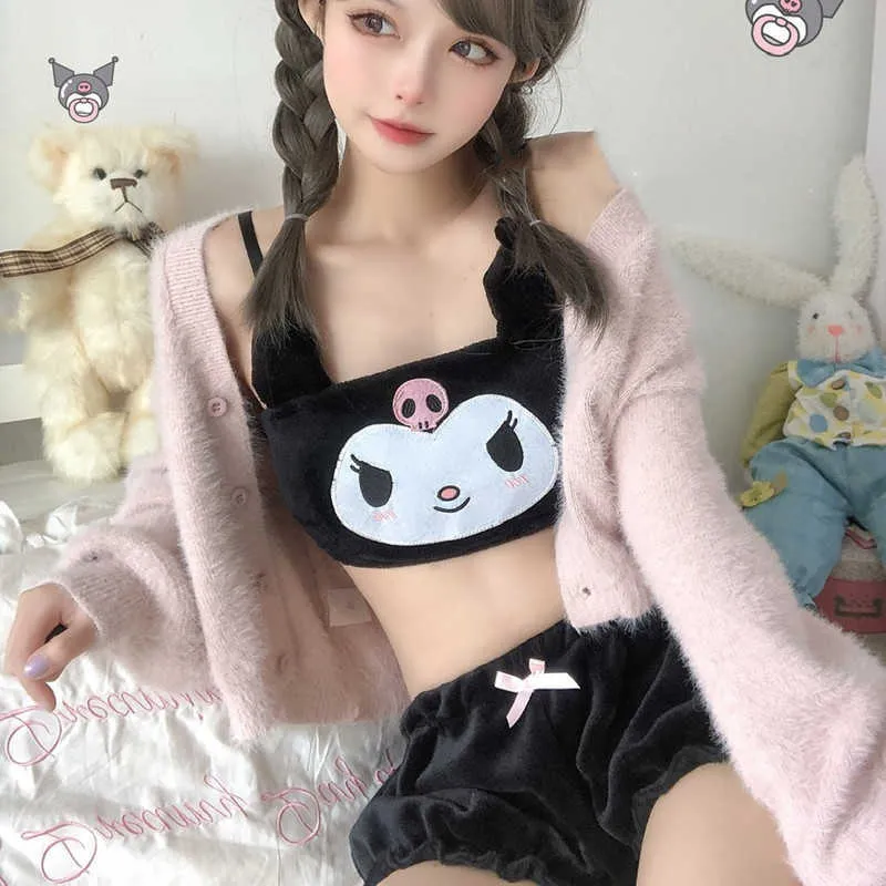Japanese Kawaii Soft Plush Student Lingerie Cute Girl Women Cartoon  Embroidery Cat Bra Sexy Pink and White No Steel Ring Set - AliExpress