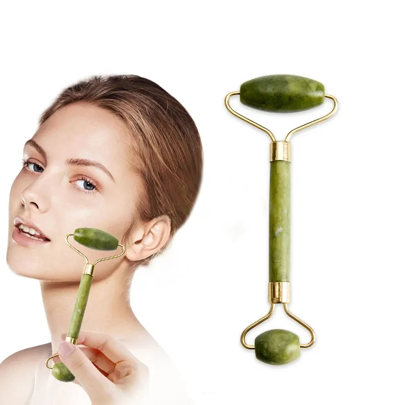 Rullo di massaggio facciale in pietra di giada per viso Gua Sha set collo massaggiatore naturale raschietto bordo sottile bellezza dimagrante strumenti per la salute