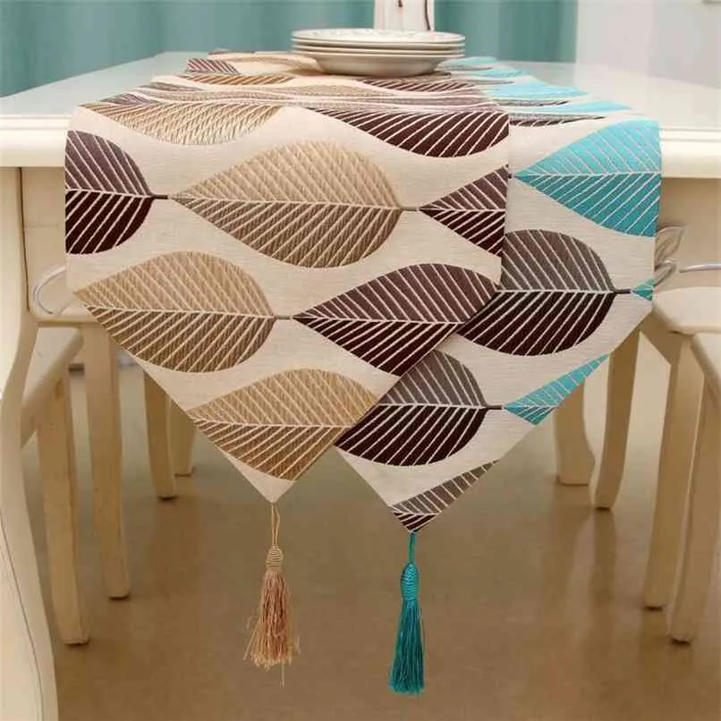 Fyjafon Table Runner Feuilles imprimées Polyester Décoration Lit 32 * 180/32 * 210/32 * 240/32 * 270 210628