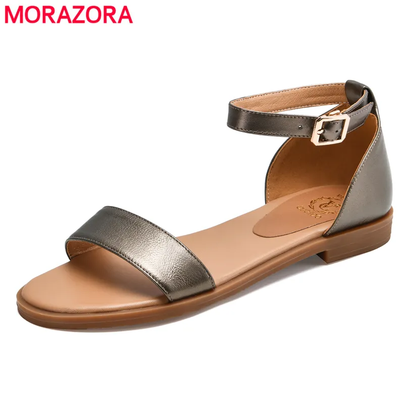 Morazora Chaussures en cuir véritable Femmes Sandales Boucle Sangle Sandales plates Femme Chaussures Or Noir Blanc Chaussures d'été 210506