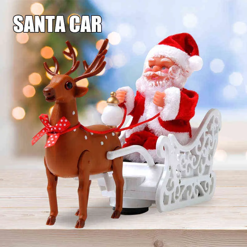 Santa Claus Riding Deer Doll Electric Music Toy Xmas Prydnad Kid Gifts Juldekoration