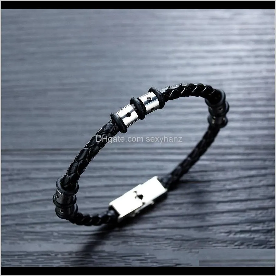 Mens Fashion Jewelry Charm Leather Cuff Infinity Bracelet Black Handmade Woven Design Punk Hip Hop Men Boy lucky Leather Bracelet for