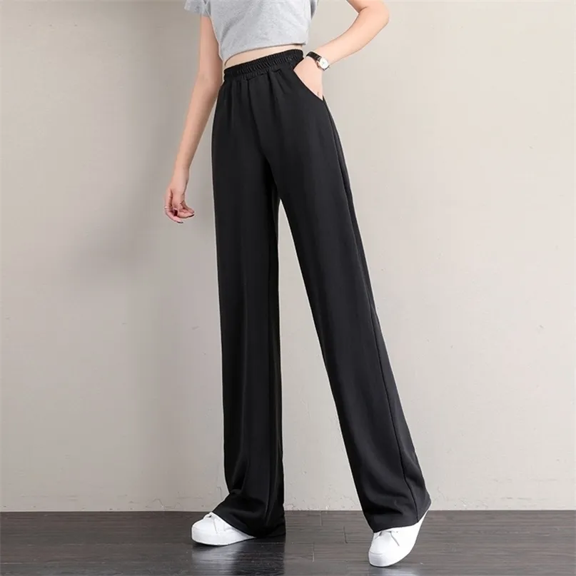 Kvinnor Rakbyxor Bredt ben Hög midja Fullständig längd Sweatpants Koreansk stil Streetwear Loose Oversize Famale Casual Trousers 211115