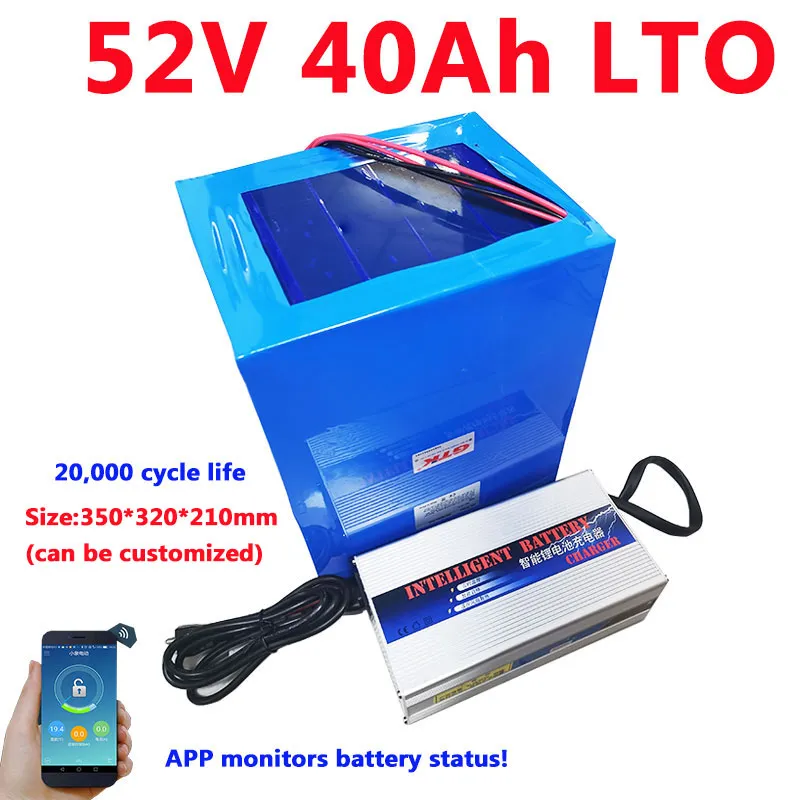 GTK 52V 40AH Lit Titanate Baterat Pack 2.4V LTO z inteligentnym Bluetooth BMS dla systemu słonecznego motocyklowego wózka widłowego+ładowarka 5A