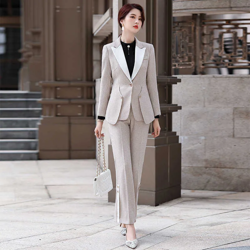 プロのスーツの女性の秋と冬のファッション正式な仕事の服の気質の面接ツーリング高品質210527
