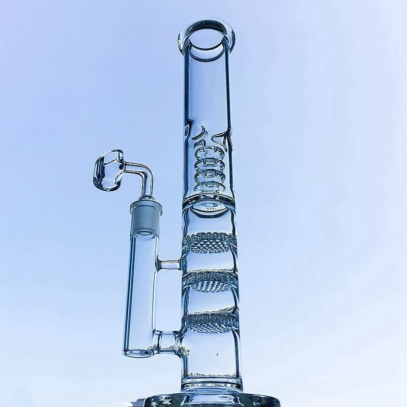 Drievoudige kam perc waterpijpjes glazen bong rechte buis birdcage percolators bongs 18mm waterpijpen met ijs pinch olie dab rigs blauw groen helder